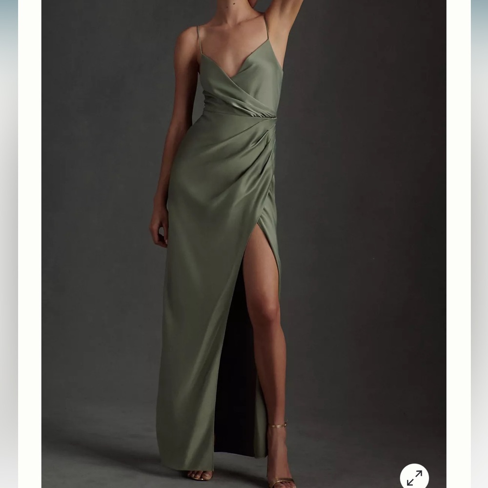BHLDN 	Freya Satin Charmeuse Dress - Moss